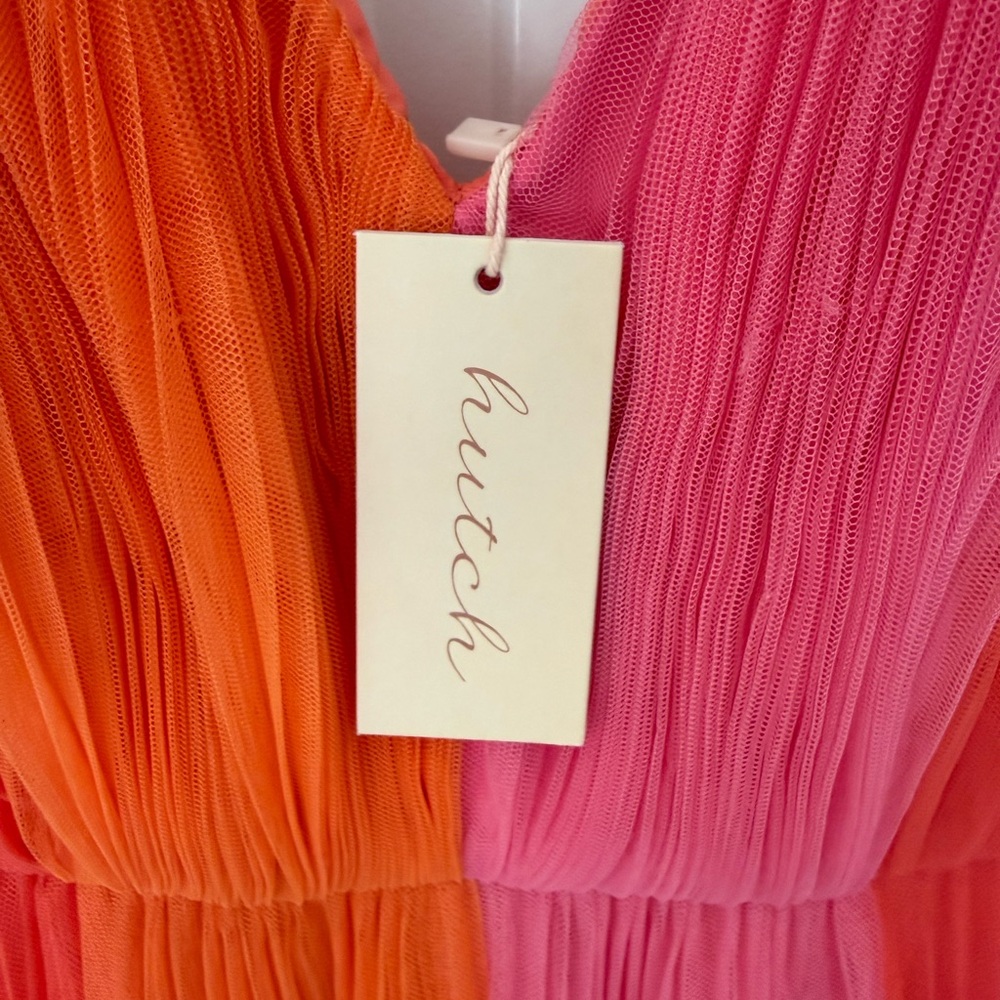 Hutch Pink and Orange Pleated Maxi Dress - Picture 3 of 10